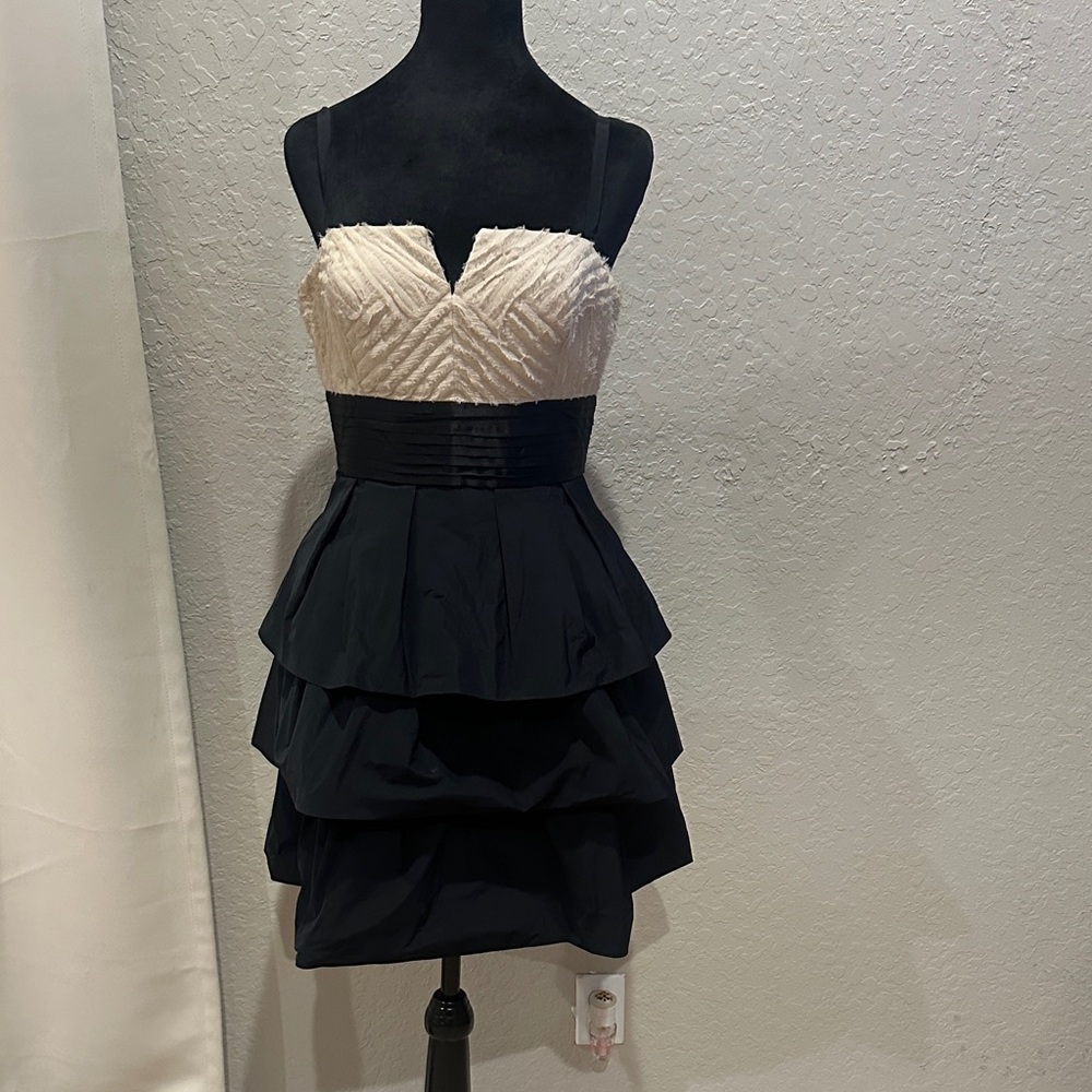 BCBGMaxAzria Black and Cream Strapless Mini Dress